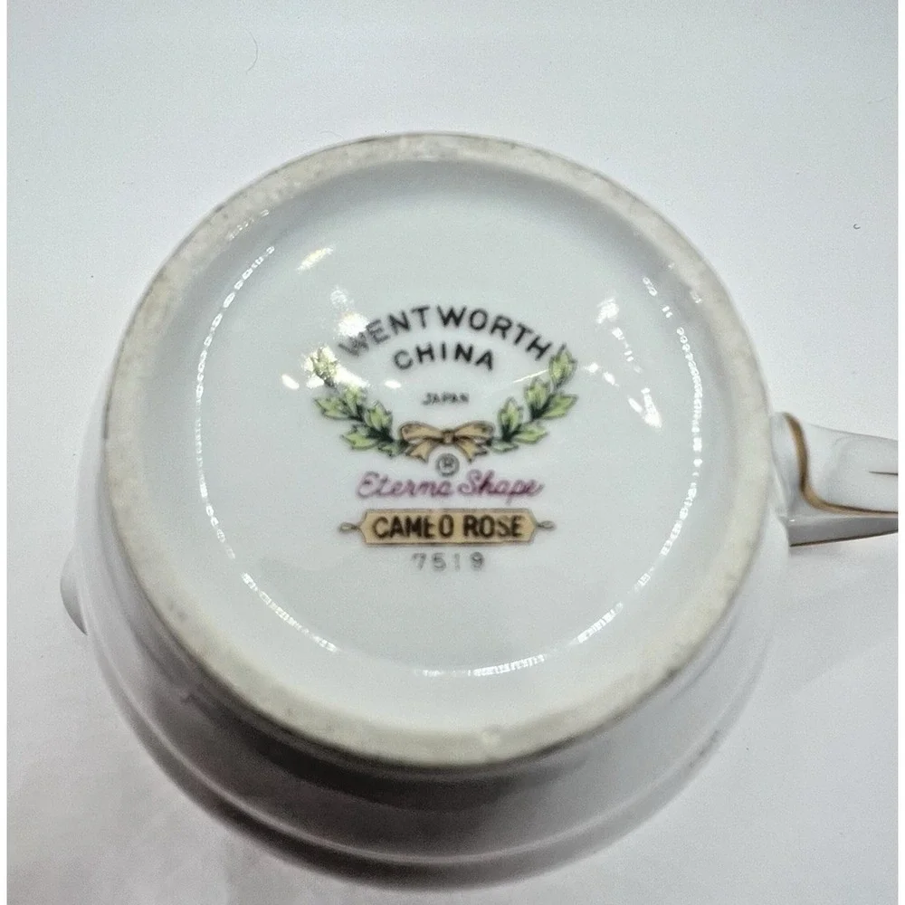 Wentworth China Cameo Rose Creamer and Covered Sugar Bowl Eterna Shape Gold Trim